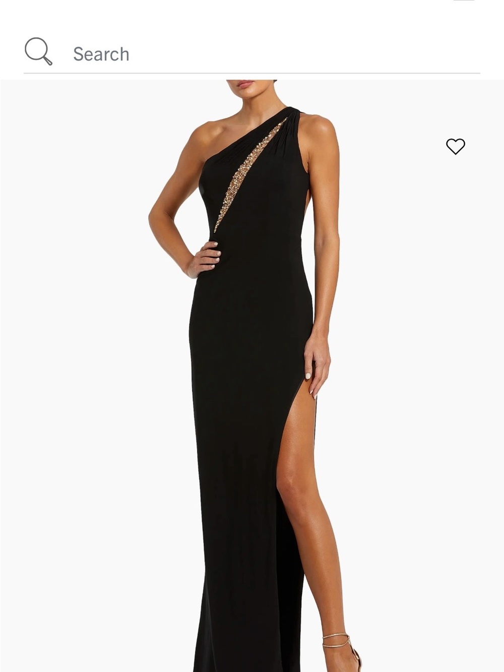 One-Shoulder Black Evening Gown with Gold Accent